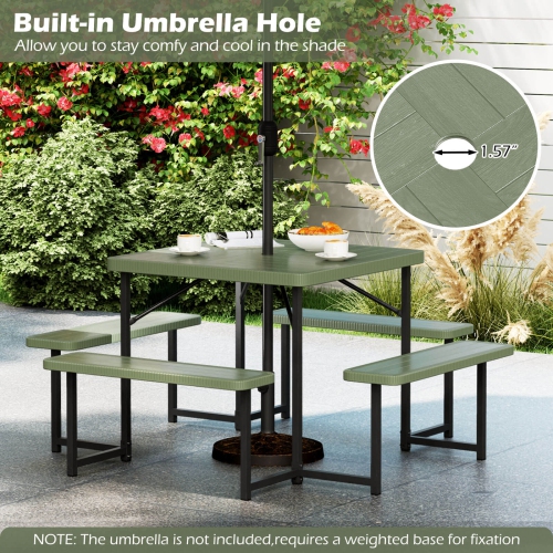 Costway Picnic Table Bench Set for 4-8 People with Umbrella Hole All-Weather HDPE Tabletop White/Green/Gray/Black