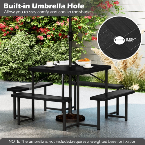 Costway Picnic Table Bench Set for 4-8 People with Umbrella Hole All-Weather HDPE Tabletop White/Green/Gray/Black