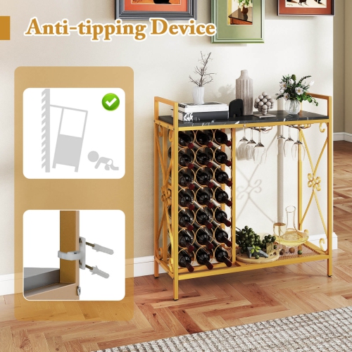 Porte-bouteilles de vin autonome de plancher avec tablette de rangement pour 21 bouteilles de Costway