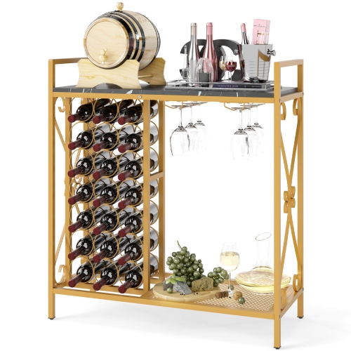 Porte-bouteilles de vin autonome de plancher avec tablette de rangement pour 21 bouteilles de Costway