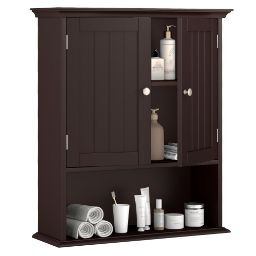 Costway Wall Mount Bathroom Cabinet Storage Organizer Medicine Cabinet Brown/Black