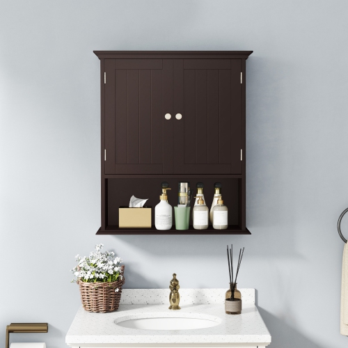 Costway Wall Mount Bathroom Cabinet Storage Organizer Medicine Cabinet Brown/Black