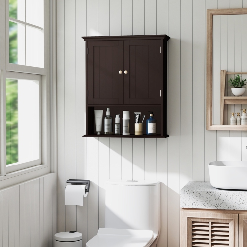 Costway Wall Mount Bathroom Cabinet Storage Organizer Medicine Cabinet Brown/Black