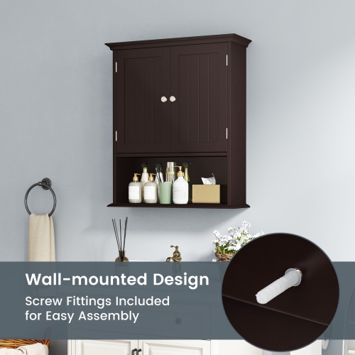 Costway Wall Mount Bathroom Cabinet Storage Organizer Medicine Cabinet Brown/Black