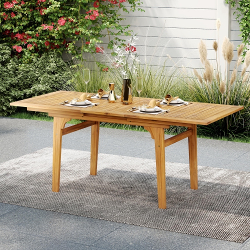 Costway Expandable Outdoor Dining Table 55"-71" Acacia Wood Patio Table for 6-8 Person