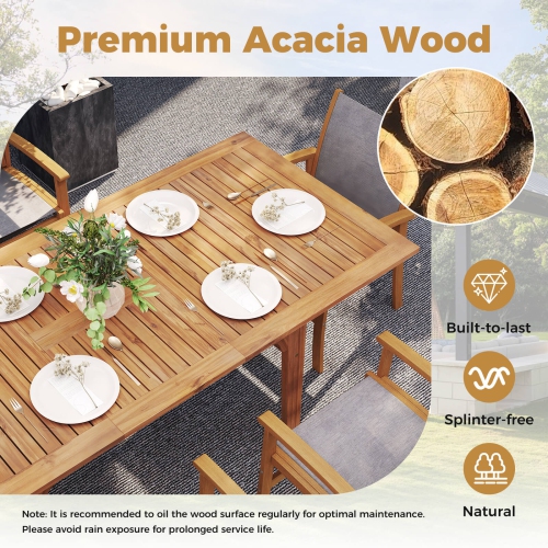 Costway Expandable Outdoor Dining Table 55"-71" Acacia Wood Patio Table for 6-8 Person