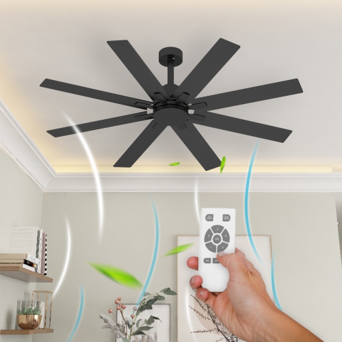 Famapy 65-Inch Modern Outdoor Ceiling Fan with 8 Multi-Color Blades, Integrated LED, Reversible Quiet Motor & Remote Control, Black Finish – No Light