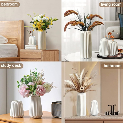 White Ceramic Vases - Set of 3 Flower Vase for Modern Home Decor, Nordic Minimalism Style for Wedding Party Bedroom Office Entryway Living Room &