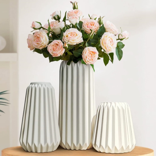 White Ceramic Vases - Set of 3 Flower Vase for Modern Home Decor, Nordic Minimalism Style for Wedding Party Bedroom Office Entryway Living Room &