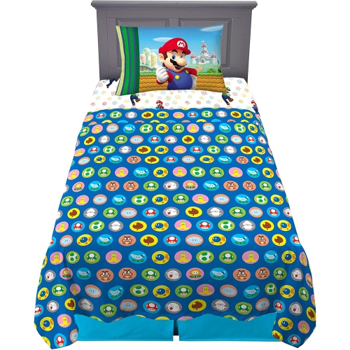 Super Mario 3-Pcs Twin Soft & Cozy Bedding Sheet Set for Kids - Pillowcase, Fitted Sheet, Flat Sheet