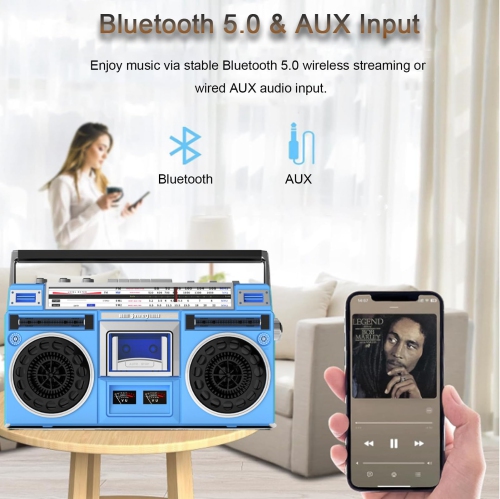 Lecteur CD rétro classique des années 80, lecteur de cassettes Bluetooth rétro, radio AM/FM, prise en charge SD/USB, enregistreur de cassette