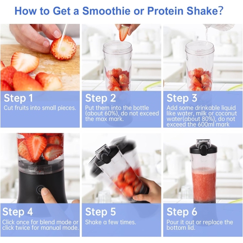 Small Portable Blender for Protein Shakes,Smoothie Blender for Kitchen with 600ml Mixer Bottle Shaker for Home Gym,Kitchen Juicer Machine for Fruit