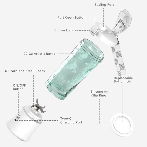 Smoothie Blender,Personal Blenders for Shakes & Smoothies with 6 Blades,600ML Portable Rechargeable Blender,Mini Blender for Home Gym Travel