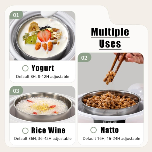 Yogourtière Probiotic, yaourtière 1600 ml avec réglage de la durée et de la température, yaourtière multifonction pour usage domestique