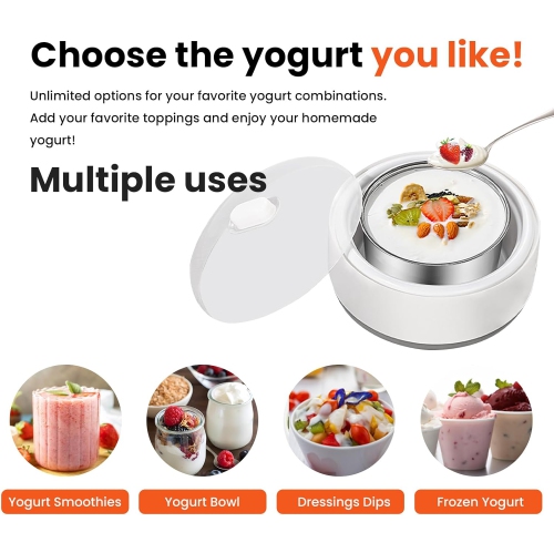 Yaourtière avec commande de temps réglable, yaourtière numérique automatique avec 5 pots et récipient intérieur en acier inoxydable, petite