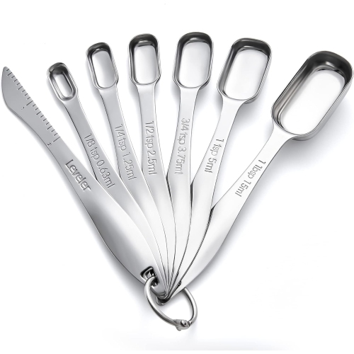 Measuring Spoons Set Stainless Steel, Metal Measuring Cups and Spoons Set for Dry or Liquid, Fits in Spice Jar, Set of 7 Including Leveler