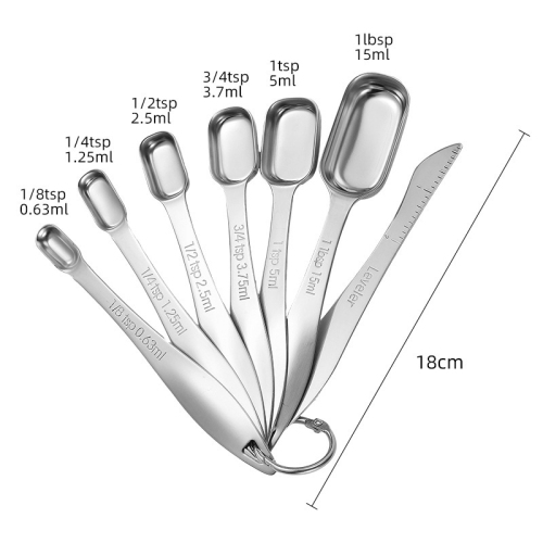 Measuring Spoons Set Stainless Steel, Metal Measuring Cups and Spoons Set for Dry or Liquid, Fits in Spice Jar, Set of 7 Including Leveler