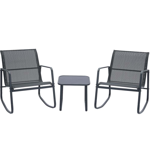 AINFOX  3 Piece Patio Outdoor Furniture Set, Textilene Fabric Patio Conversation Bistro Set With Rocking Bistro Chairs And Table