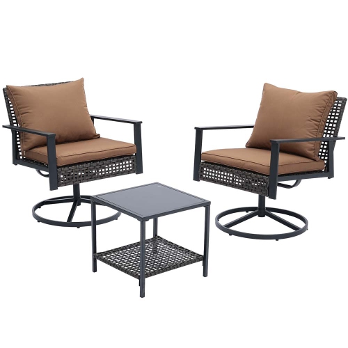 AINFOX  3PCs Patio Sofa With 2-Rotating Chair And Coffee Table for Indoor Outdoor