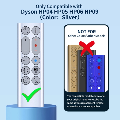 Replacement Remote Control for Dyson Hot + Cool Fan/Heater HP04 HP05 HP06 HP09 - Silver, Without Magnetic Function