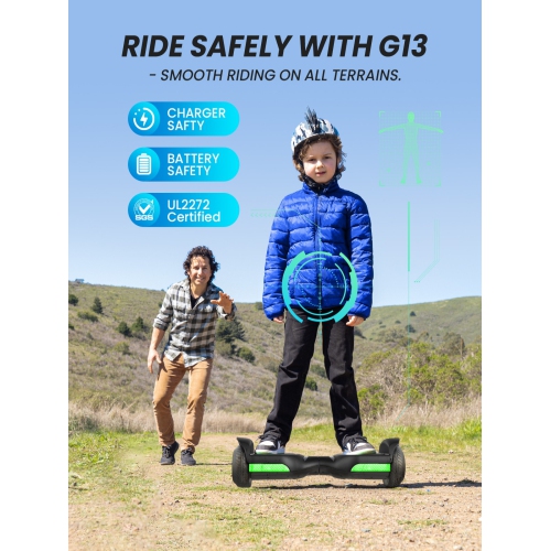 MIHOVER G13 6.5''Self Balancing Hoverboard -All Terrain Hoverboard for Kids w/ LED Light&Bluetooth Speaker,Top 7.75mph & 7.75 Miles Max Distance,Max