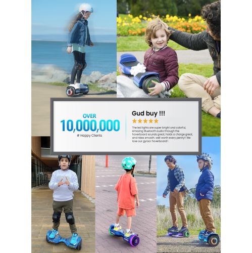 MIHOVER G13 6.5''Self Balancing Hoverboard -All Terrain Hoverboard for Kids w/ LED Light&Bluetooth Speaker,Top 7.75mph & 7.75 Miles Max Distance,Max