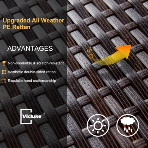 Ensemble patio 5 pièces EROMMY - Ensemble modulaire en osier avec table en verre trempé et coussins beiges, ensemble de détente extérieur pour