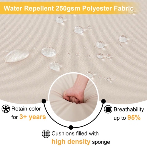 Ensemble patio 5 pièces EROMMY - Ensemble modulaire en osier avec table en verre trempé et coussins beiges, ensemble de détente extérieur pour