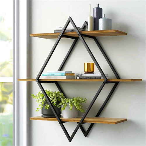 UNHO Floating Wall Shelves 3 Tier Rustic Hanging Shelf with Metal Bracket, Wall Mounted Wood Storage Display Shelves for Living Room Bathroom Bedroom