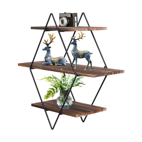 UNHO – Étagère murale flottante à 3 niveaux avec support en métal, étagère de rangement murale en bois pour salle de séjour, salle de bain, bureau de