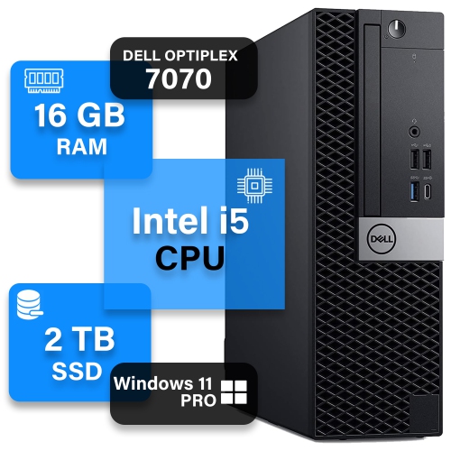 Dell OptiPlex 7070 Small Form Factor Desktop - Intel Core i5, 16GB Memory, 2TB SSD, Win 11 Pro + Wi-Fi by DELL - Refurbished condition - CA$679.99