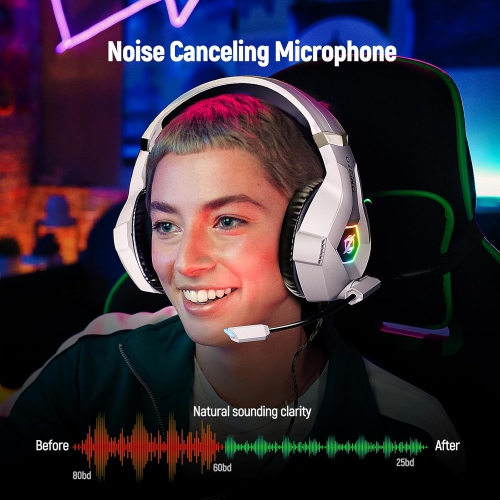 Ozeino Gaming Headset for PC, PS4, PS5, Xbox Series X/S - Stereo Gaming Headphones with Noise Cancelling Microphone, LED Light, Soft Memory Earmuffs,
