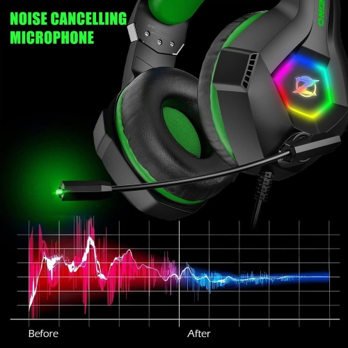 Ozeino Gaming Headset for PS4, PS5, Xbox Series X/S - 7.1 Surround Sound, Noise Cancelling Flexible Mic, RGB Lights, Memory Earmuffs, Compatible with