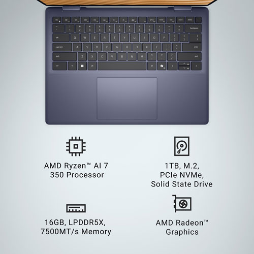 Dell 14" Touchscreen 2-in-1 Laptop - Midnight Blue (AMD Ryzen AI 7 350/16GB RAM/1TB SSD)