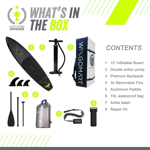 ELITE BLACK XXL 12FT Inflatable Stand up Paddle Board 12'x30"x6"Premium Accessories &Carry Bag| paddle boards w/ 3Fish Fin for Paddling |1-2Person Up