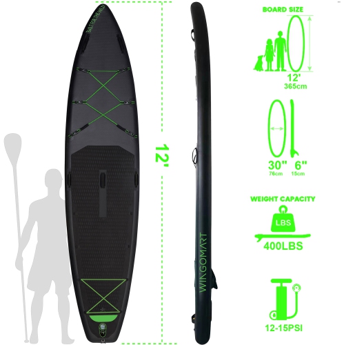 ELITE BLACK XXL 12FT Inflatable Stand up Paddle Board 12'x30"x6"Premium Accessories &Carry Bag| paddle boards w/ 3Fish Fin for Paddling |1-2Person Up