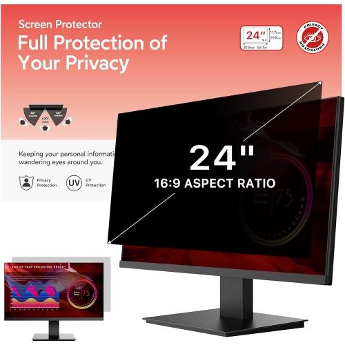HLD  24 Inch Removable Computer Privacy Screen Filter for 16:9 Ratio Monitor, Anti-Spy, Anti-Glare, Anti-Scratch, Uv-Blocking