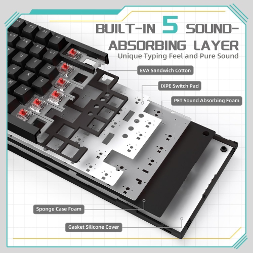 A.JAZZ x Attack Shark AK820 75% Wired Mechanical Gaming Keyboard with Knob, Hot Swappable, Custom White LED, Red Switch, 82 Keys for PC/Win/Mac