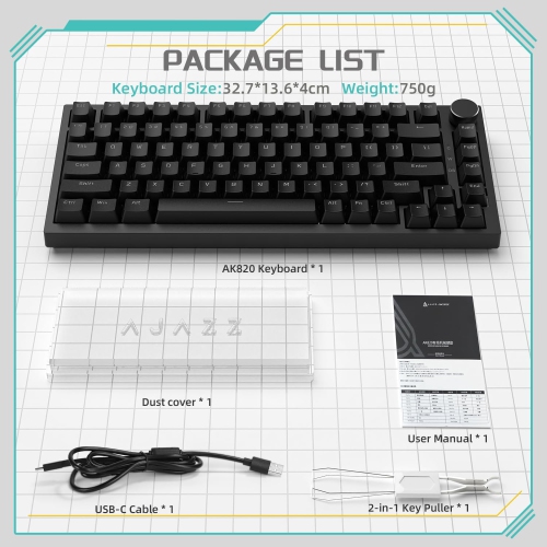A.JAZZ x Attack Shark AK820 75% Wired Mechanical Gaming Keyboard with Knob, Hot Swappable, Custom White LED, Red Switch, 82 Keys for PC/Win/Mac