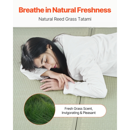 VEVOR Japanese Tatami Mat, Twin Size Foldable Japanese Tatami Mattress( Natural Rush Grass), Japanese Floor Mattress with Non-Slip Backing & Fresh