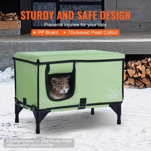 VEVOR 900D Oxford Cloth Elevated Heated Cat House, Cuboid Kitty Shelter with Adjustable Temperature and Timer, Foldable Cat Shelter with Heated Pad