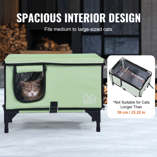 VEVOR 900D Oxford Cloth Elevated Heated Cat House, Cuboid Kitty Shelter with Adjustable Temperature and Timer, Foldable Cat Shelter with Heated Pad