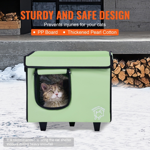 VEVOR 900D Oxford Cloth Elevated Heated Cat House, Cuboid Kitty Shelter with Adjustable Temperature and Timer, Foldable Cat Shelter with Heated Pad