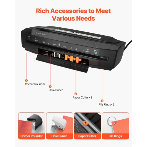 VEVOR A3 Paper Size Laminator Machine, Cold and Hot Lamination, 1 min Quick Warm Portable Laminator, 3-10 mil Thickness, Ideal for Home, Office,