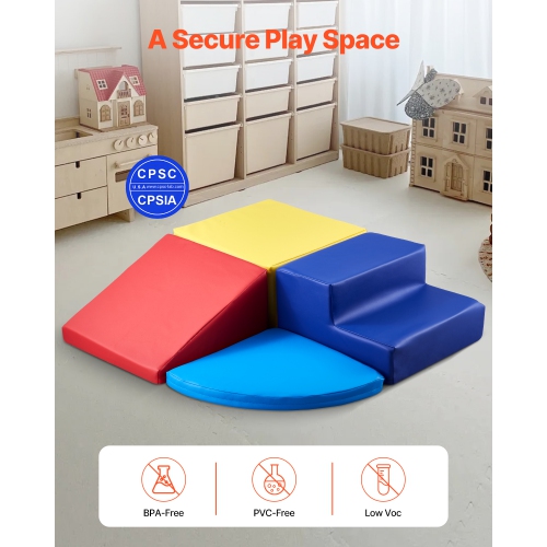 VEVOR 4-Piece Set Foam Climbing Toys for Toddlers 6 Months to 3 Years Old,PU Leather Climbing Blocks, Indoor Climb and Crawl Activity Playset for