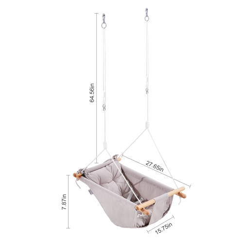 VEVOR 3 Modes Baby Canvas Hammock Swing Indoor and Outdoor with 5-Point Harness, and Tree Straps, 150lbs Weight Capacity, Integrated Cushion, Wooden