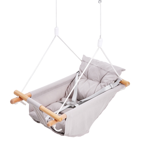 VEVOR 3 Modes Baby Canvas Hammock Swing Indoor and Outdoor with 5-Point Harness, and Tree Straps, 150lbs Weight Capacity, Integrated Cushion, Wooden