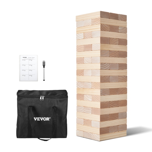 Image 1 de 9.. Jouet à bois tombant de 60 blocs VEVOR, jeu de blocs de tour géants, jeu de tour tombante en pin avec sac de transport et planche de pointage, jeu à