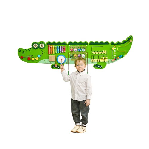 VEVOR  9 Activities Crocodile Activity Wall Busy Board Panels, Montessori Sensory Wall Toy for Kids 3-12 Years, Montessori Learning Activity Center