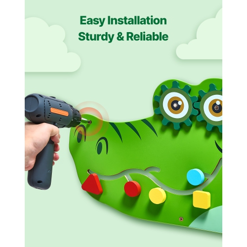 VEVOR 9 Activities Crocodile Activity Wall Busy Board Panels, Montessori Sensory Wall Toy for Kids 3-12 Years, Montessori Learning Activity Center,